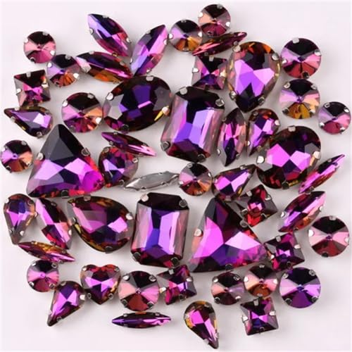 Strass-Glaskristalle for Aufnähen, 50 Stück/Beutel, silberne Kralle, Strass-Formen for Aufnähen, Mix aus Glaskristallen, Applikation for Hochzeitskleider (A8 Smaragd-Regenbogen)(A12 Amethyst Rainbow) von POTUBI