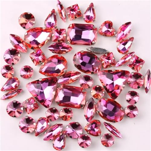 Strass-Glaskristalle for Aufnähen, 50 Stück/Beutel, silberne Kralle, Strass-Formen for Aufnähen, Mix aus Glaskristallen, Applikation for Hochzeitskleider (A8 Smaragd-Regenbogen)(A14 Lt peach rainbow) von POTUBI