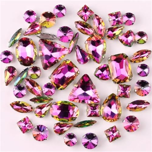 Strass-Glaskristalle for Aufnähen, 50 Stück/Beutel, silberne Kralle, Strass-Formen for Aufnähen, Mix aus Glaskristallen, Applikation for Hochzeitskleider (A8 Smaragd-Regenbogen)(A15 Fuchsia rainbow) von POTUBI