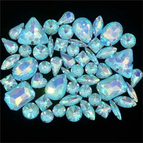 Strass-Glaskristalle for Aufnähen, 50 Stück/Beutel, silberne Kralle, Strass-Formen for Aufnähen, Mix aus Glaskristallen, Applikation for Hochzeitskleider (A8 Smaragd-Regenbogen)(A19 Aquamarine AB) von POTUBI
