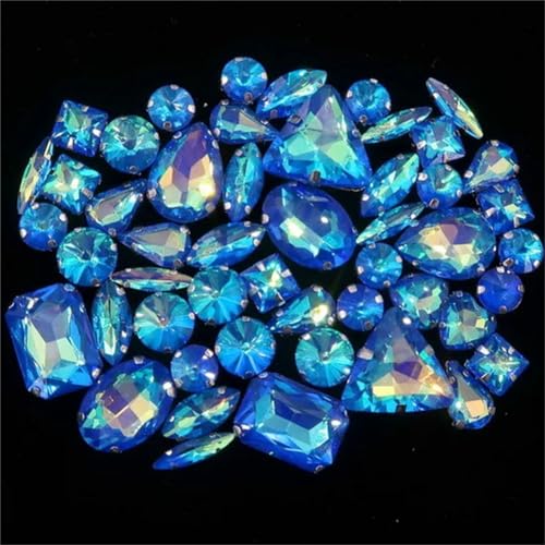 Strass-Glaskristalle for Aufnähen, 50 Stück/Beutel, silberne Kralle, Strass-Formen for Aufnähen, Mix aus Glaskristallen, Applikation for Hochzeitskleider (A8 Smaragd-Regenbogen)(A21 Sapphire AB) von POTUBI