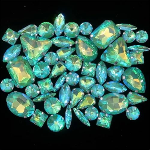 Strass-Glaskristalle for Aufnähen, 50 Stück/Beutel, silberne Kralle, Strass-Formen for Aufnähen, Mix aus Glaskristallen, Applikation for Hochzeitskleider (A8 Smaragd-Regenbogen)(A23 Emerald AB) von POTUBI