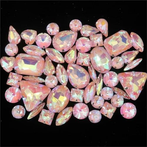 Strass-Glaskristalle for Aufnähen, 50 Stück/Beutel, silberne Kralle, Strass-Formen for Aufnähen, Mix aus Glaskristallen, Applikation for Hochzeitskleider (A8 Smaragd-Regenbogen)(A33 Lt peach AB) von POTUBI