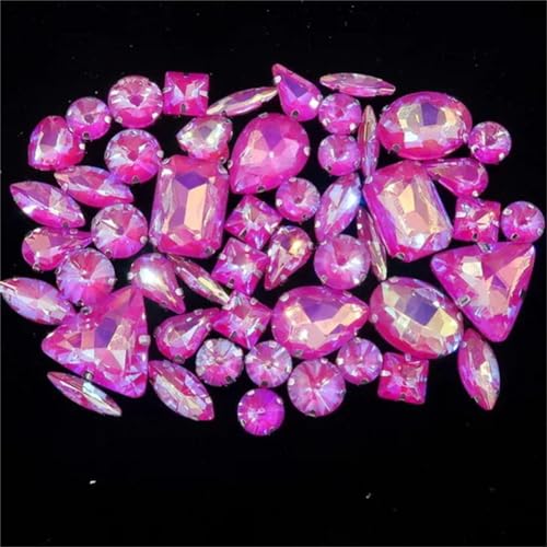 Strass-Glaskristalle for Aufnähen, 50 Stück/Beutel, silberne Kralle, Strass-Formen for Aufnähen, Mix aus Glaskristallen, Applikation for Hochzeitskleider (A8 Smaragd-Regenbogen)(A35 Fuchsia Ab) von POTUBI