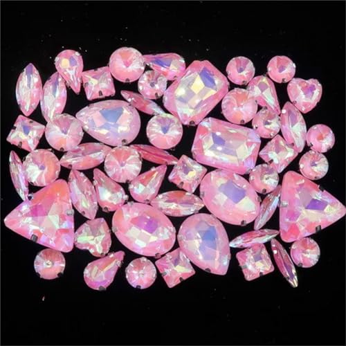 Strass-Glaskristalle for Aufnähen, 50 Stück/Beutel, silberne Kralle, Strass-Formen for Aufnähen, Mix aus Glaskristallen, Applikation for Hochzeitskleider (A8 Smaragd-Regenbogen)(A37 Pink AB) von POTUBI