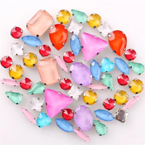 Strass-Glaskristalle for Aufnähen, 50 Stück/Beutel, silberne Kralle, Strass-Formen for Aufnähen, Mix aus Glaskristallen, Applikation for Hochzeitskleider (A8 Smaragd-Regenbogen)(A39 Jelly mix) von POTUBI