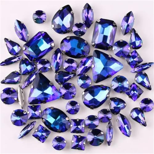 Strass-Glaskristalle for Aufnähen, 50 Stück/Beutel, silberne Kralle, Strass-Formen for Aufnähen, Mix aus Glaskristallen, Applikation for Hochzeitskleider (A8 Smaragd-Regenbogen)(A5 Montana Rainbow) von POTUBI