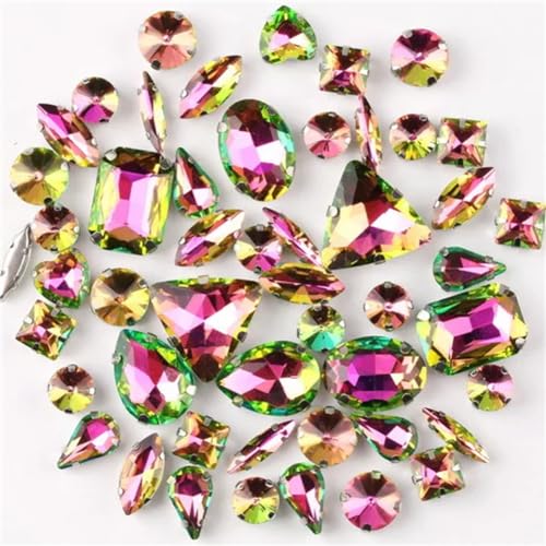 Strass-Glaskristalle for Aufnähen, 50 Stück/Beutel, silberne Kralle, Strass-Formen for Aufnähen, Mix aus Glaskristallen, Applikation for Hochzeitskleider (A8 Smaragd-Regenbogen)(A6 Peridot rainbow) von POTUBI
