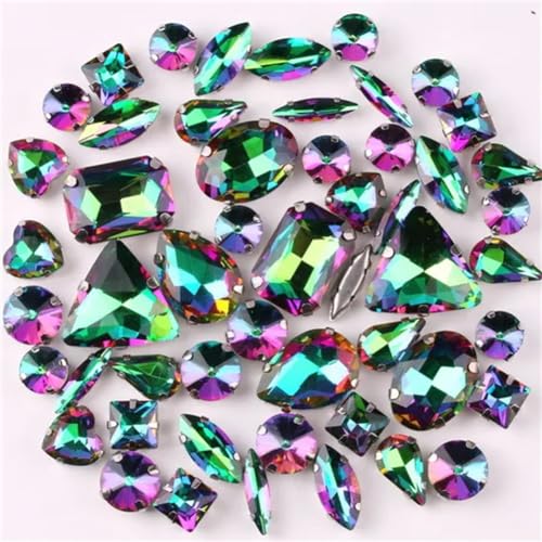 Strass-Glaskristalle for Aufnähen, 50 Stück/Beutel, silberne Kralle, Strass-Formen for Aufnähen, Mix aus Glaskristallen, Applikation for Hochzeitskleider (A8 Smaragd-Regenbogen)(A9 Colorful Emerald) von POTUBI