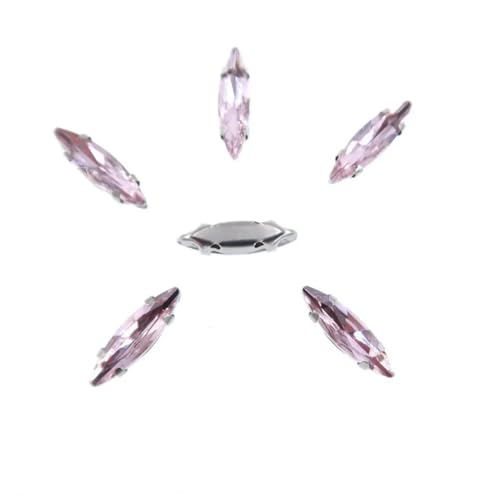 Strass-Glaskristalle for Aufnähen, 50 Stück/Beutel, silberne Kralle, Strasssteine for Aufnähen, 4 x 15 mm, schmale Navette-Form, Glaskristall (A27 Weiß AB)(A23 Violet) von POTUBI