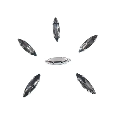 Strass-Glaskristalle for Aufnähen, 50 Stück/Beutel, silberne Kralle, Strasssteine for Aufnähen, 4 x 15 mm, schmale Navette-Form, Glaskristall (A27 Weiß AB)(A3 black diamond) von POTUBI