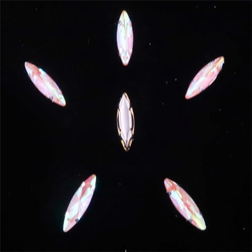 Strass-Glaskristalle for Aufnähen, 50 Stück/Beutel, silberne Kralle, Strasssteine for Aufnähen, 4 x 15 mm, schmale Navette-Form, Glaskristall (A27 Weiß AB)(A36 Champagne AB) von POTUBI