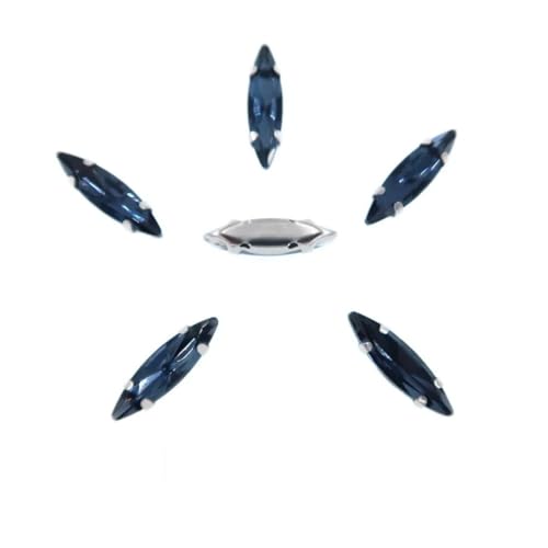 Strass-Glaskristalle for Aufnähen, 50 Stück/Beutel, silberne Kralle, Strasssteine for Aufnähen, 4 x 15 mm, schmale Navette-Form, Glaskristall (A27 Weiß AB)(A8 Montana) von POTUBI