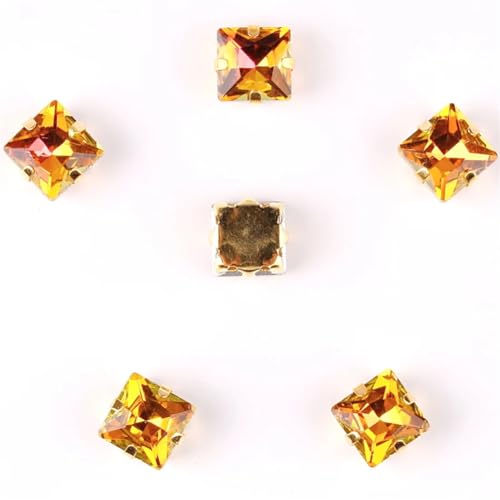 Strass-Glaskristalle for Aufnähen, 50 Stück/Packung, 8 mm quadratische Glaskristall-Goldklaue, Strass-Kristall-Applikation for Aufnähen (8 mm, 50 Stück, A31 Rot AB)(8mm 50pcs A10 Yellow RB) von POTUBI
