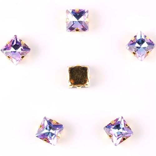 Strass-Glaskristalle for Aufnähen, 50 Stück/Packung, 8 mm quadratische Glaskristall-Goldklaue, Strass-Kristall-Applikation for Aufnähen (8 mm, 50 Stück, A31 Rot AB)(8mm 50pcs A13 Violet RB) von POTUBI