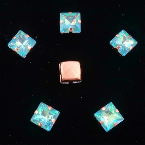 Strass-Glaskristalle for Aufnähen, 50 Stück/Packung, 8 mm quadratische Glaskristall-Goldklaue, Strass-Kristall-Applikation for Aufnähen (8 mm, 50 Stück, A31 Rot AB)(8mm 50pcs A23 Emerald AB) von POTUBI
