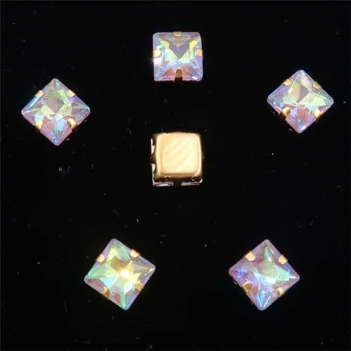 Strass-Glaskristalle for Aufnähen, 50 Stück/Packung, 8 mm quadratische Glaskristall-Goldklaue, Strass-Kristall-Applikation for Aufnähen (8 mm, 50 Stück, A31 Rot AB)(8mm 50pcs A26 Lt topaz AB) von POTUBI