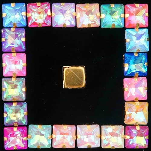 Strass-Glaskristalle for Aufnähen, 50 Stück/Packung, 8 mm quadratische Glaskristall-Goldklaue, Strass-Kristall-Applikation for Aufnähen (8 mm, 50 Stück, A31 Rot AB)(8mm 50pcs A38 AB colors mix) von POTUBI