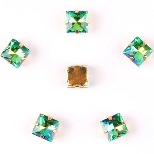 Strass-Glaskristalle for Aufnähen, 50 Stück/Packung, 8 mm quadratische Glaskristall-Goldklaue, Strass-Kristall-Applikation for Aufnähen (8 mm, 50 Stück, A31 Rot AB)(8mm 50pcs A7 Fruit GN RB) von POTUBI