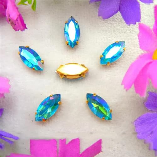 Strass-Glaskristalle for Aufnähen, AB-Farben, Goldkralle, Strass-Perlen for Aufnähen, Pferdeauge, Navette, Marquise-Glaskristall (3 x 6 mm, 50 Stück, A13, Teefarbe AB)(13x27mm 10pcs A12 Aquamarine AB) von POTUBI