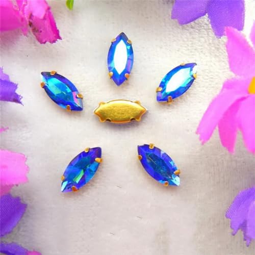 Strass-Glaskristalle for Aufnähen, AB-Farben, Goldkralle, Strass-Perlen for Aufnähen, Pferdeauge, Navette, Marquise-Glaskristall (3 x 6 mm, 50 Stück, A13, Teefarbe AB)(13x27mm 10pcs A14 Sapphire AB) von POTUBI