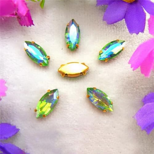 Strass-Glaskristalle for Aufnähen, AB-Farben, Goldkralle, Strass-Perlen for Aufnähen, Pferdeauge, Navette, Marquise-Glaskristall (3 x 6 mm, 50 Stück, A13, Teefarbe AB)(17x32mm 10pcs A6 Peridot AB) von POTUBI