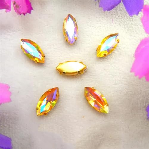Strass-Glaskristalle for Aufnähen, AB-Farben, Goldkralle, Strass-Perlen for Aufnähen, Pferdeauge, Navette, Marquise-Glaskristall (3 x 6 mm, 50 Stück, A13, Teefarbe AB)(17x32mm 10pcs A9 Topaz AB) von POTUBI