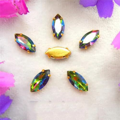 Strass-Glaskristalle for Aufnähen, AB-Farben, Goldkralle, Strass-Perlen for Aufnähen, Pferdeauge, Navette, Marquise-Glaskristall (3 x 6 mm, 50 Stück, A13, Teefarbe AB)(3x6mm 50pcs A10 Rainbow) von POTUBI