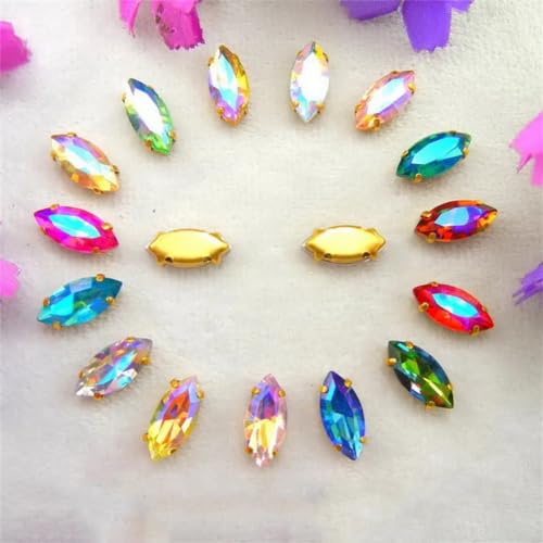 Strass-Glaskristalle for Aufnähen, AB-Farben, Goldkralle, Strass-Perlen for Aufnähen, Pferdeauge, Navette, Marquise-Glaskristall (3 x 6 mm, 50 Stück, A13, Teefarbe AB)(3x6mm 50pcs A16 AB colors mix) von POTUBI
