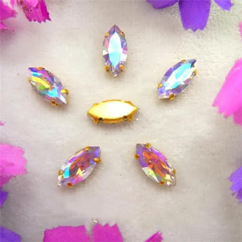 Strass-Glaskristalle for Aufnähen, AB-Farben, Goldkralle, Strass-Perlen for Aufnähen, Pferdeauge, Navette, Marquise-Glaskristall (3 x 6 mm, 50 Stück, A13, Teefarbe AB)(3x6mm 50pcs A2 Violet AB) von POTUBI