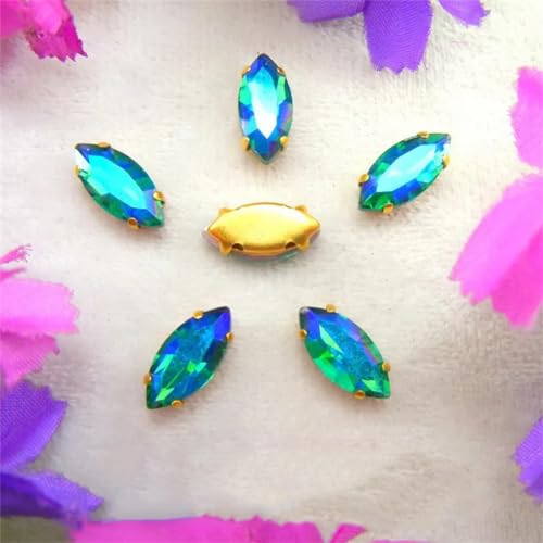 Strass-Glaskristalle for Aufnähen, AB-Farben, Goldkralle, Strass-Perlen for Aufnähen, Pferdeauge, Navette, Marquise-Glaskristall (3 x 6 mm, 50 Stück, A13, Teefarbe AB)(4x8mm 50pcs A1 Emerald AB) von POTUBI
