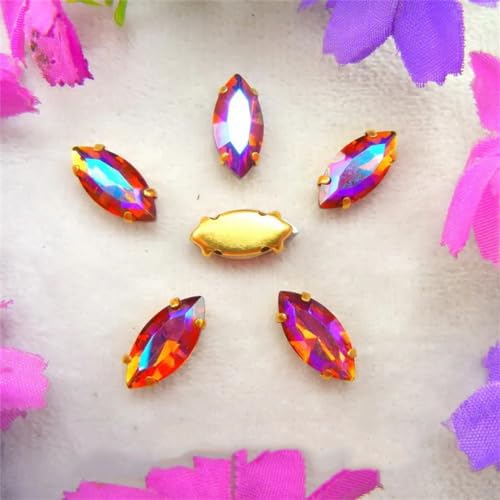 Strass-Glaskristalle for Aufnähen, AB-Farben, Goldkralle, Strass-Perlen for Aufnähen, Pferdeauge, Navette, Marquise-Glaskristall (3 x 6 mm, 50 Stück, A13, Teefarbe AB)(4x8mm 50pcs A13 Tea color AB) von POTUBI