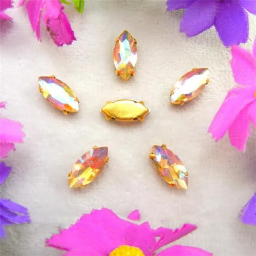 Strass-Glaskristalle for Aufnähen, AB-Farben, Goldkralle, Strass-Perlen for Aufnähen, Pferdeauge, Navette, Marquise-Glaskristall (3 x 6 mm, 50 Stück, A13, Teefarbe AB)(4x8mm 50pcs A15 Champagne g AB) von POTUBI
