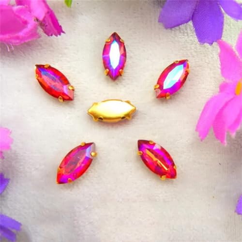Strass-Glaskristalle for Aufnähen, AB-Farben, Goldkralle, Strass-Perlen for Aufnähen, Pferdeauge, Navette, Marquise-Glaskristall (3 x 6 mm, 50 Stück, A13, Teefarbe AB)(4x8mm 50pcs A4 Red AB) von POTUBI