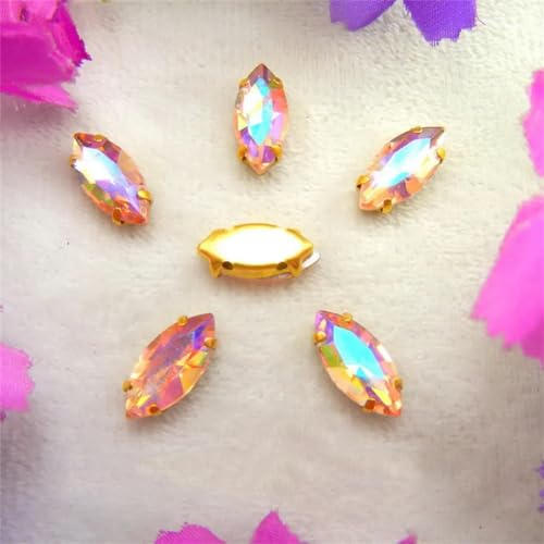 Strass-Glaskristalle for Aufnähen, AB-Farben, Goldkralle, Strass-Perlen for Aufnähen, Pferdeauge, Navette, Marquise-Glaskristall (3 x 6 mm, 50 Stück, A13, Teefarbe AB)(4x8mm 50pcs A7 Lt peach AB) von POTUBI