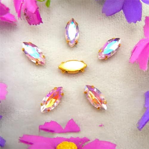 Strass-Glaskristalle for Aufnähen, AB-Farben, Goldkralle, Strass-Perlen for Aufnähen, Pferdeauge, Navette, Marquise-Glaskristall (3 x 6 mm, 50 Stück, A13, Teefarbe AB)(5x10mm 50pcs A3 Pink AB) von POTUBI