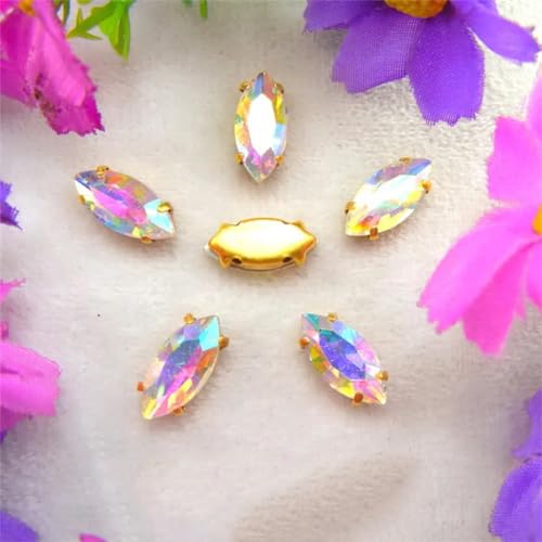 Strass-Glaskristalle for Aufnähen, AB-Farben, Goldkralle, Strass-Perlen for Aufnähen, Pferdeauge, Navette, Marquise-Glaskristall (3 x 6 mm, 50 Stück, A13, Teefarbe AB)(6x12mm 50pcs A5 Crystal AB) von POTUBI