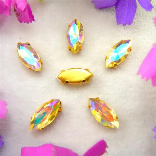 Strass-Glaskristalle for Aufnähen, AB-Farben, Goldkralle, Strass-Perlen for Aufnähen, Pferdeauge, Navette, Marquise-Glaskristall (3 x 6 mm, 50 Stück, A13, Teefarbe AB)(9x18mm 20pcs A11 JonquilAB) von POTUBI