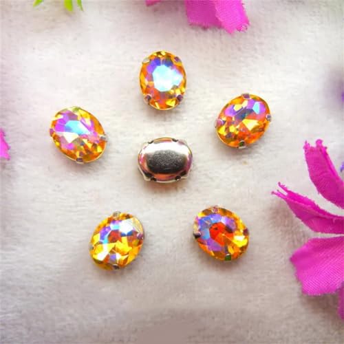 Strass-Glaskristalle for Aufnähen, AB-Farben, silberne Kralle, Strass-Perlen for Aufnähen, ovale Form, Glaskristall-Kleid-Applikation (6 x 8 mm, 50 Stück, A8 Saphir AB)(18x25mm 10pcs A14 Topaz AB) von POTUBI