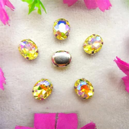 Strass-Glaskristalle for Aufnähen, AB-Farben, silberne Kralle, Strass-Perlen for Aufnähen, ovale Form, Glaskristall-Kleid-Applikation (6 x 8 mm, 50 Stück, A8 Saphir AB)(20x30mm 10pcs A4 Jonquil AB) von POTUBI