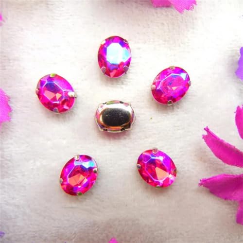 Strass-Glaskristalle for Aufnähen, AB-Farben, silberne Kralle, Strass-Perlen for Aufnähen, ovale Form, Glaskristall-Kleid-Applikation (6 x 8 mm, 50 Stück, A8 Saphir AB)(6x8mm 50pcs A7 Rose AB) von POTUBI