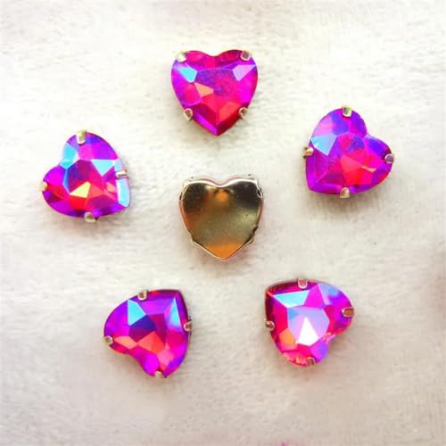 Strass-Glaskristalle for Aufnähen, AB-farbige herzförmige Kristallperlen, silberne Kralle, Strass-Applikation for Aufnähen auf Hochzeitskleider (8 mm, 50 Stück, A9 Aquamarin AB)(12mm 20pcs A11 Red AB) von POTUBI