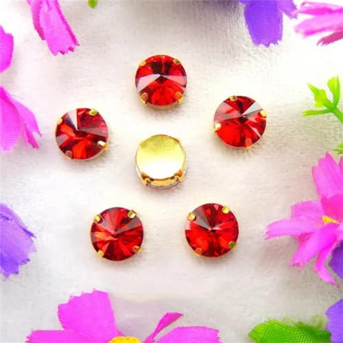 Strass-Glaskristalle for Aufnähen, Goldklauen-Glaskristall, 7 Größen, Farben, Mix, runde Rivoli-Form, Strass-Perlen for Aufnähen, DIY-Applikation (18 mm, 10 Stück, A32, Teefarbe AB)(6mm 50pcs A20 Red) von POTUBI