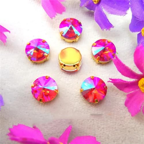 Strass-Glaskristalle for Aufnähen, Rivoli, runde Form, Glaskristall, AB-Farben, Goldkralle, Strass-Perlen for Aufnähen, DIY-Applikation (6 mm, 50 Stück, A7 Violett AB)(10mm 20pcs A6 Red AB) von POTUBI