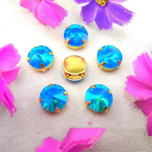 Strass-Glaskristalle for Aufnähen, Rivoli, runde Form, Glaskristall, AB-Farben, Goldkralle, Strass-Perlen for Aufnähen, DIY-Applikation (6 mm, 50 Stück, A7 Violett AB)(18mm 10pcs A10 Aquamarine AB) von POTUBI