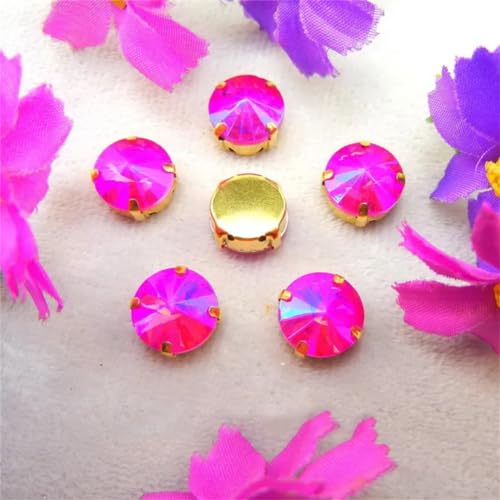 Strass-Glaskristalle for Aufnähen, Rivoli, runde Form, Glaskristall, AB-Farben, Goldkralle, Strass-Perlen for Aufnähen, DIY-Applikation (6 mm, 50 Stück, A7 Violett AB)(6mm 50pcs A9 Rose AB) von POTUBI