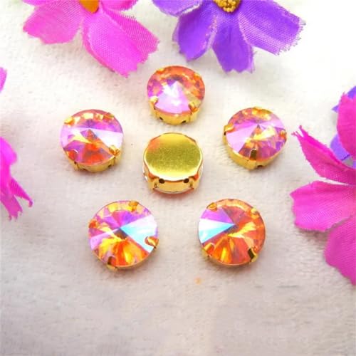 Strass-Glaskristalle for Aufnähen, Rivoli, runde Form, Glaskristall, AB-Farben, Goldkralle, Strass-Perlen for Aufnähen, DIY-Applikation (6 mm, 50 Stück, A7 Violett AB)(8mm 50pcs A13 Lt peach AB) von POTUBI