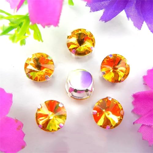 Strass-Glaskristalle for Aufnähen, Silber-Krallen-Glaskristall-Farbmischung, runde Rivoli-Form, Strass-Perlen for Aufnähen, DIY-Applikation (8 mm, 50 Stück, A14, heller Topas)(12mm 20pcs A20 Topaz) von POTUBI