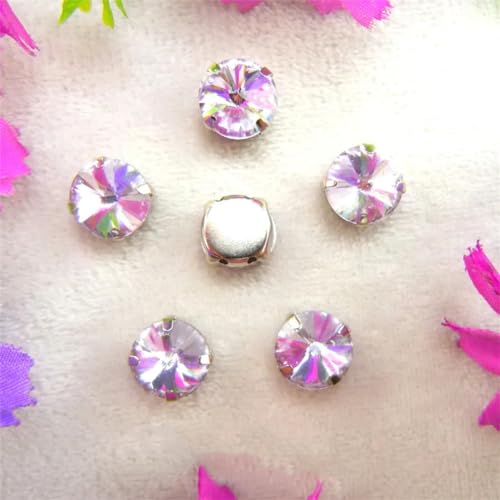 Strass-Glaskristalle for Aufnähen, Silber-Krallen-Glaskristall-Farbmischung, runde Rivoli-Form, Strass-Perlen for Aufnähen, DIY-Applikation (8 mm, 50 Stück, A14, heller Topas)(12mm 20pcs A23 Violet) von POTUBI