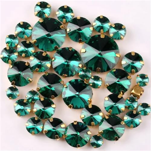 Strass-Glaskristalle for Aufnähen, runde Form, Strasssteine for Aufnähen, Goldklaue, 7 Größen, Mix, 50 Stück/Beutel, Glaskristall-Kleid-Applikation (A18 Violett, 50 Stück)(A11 Emerald 50Pcs) von POTUBI